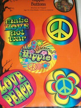 Halloween Costume Groovy Hippie Buttons Rainbow Love Peace Flower War